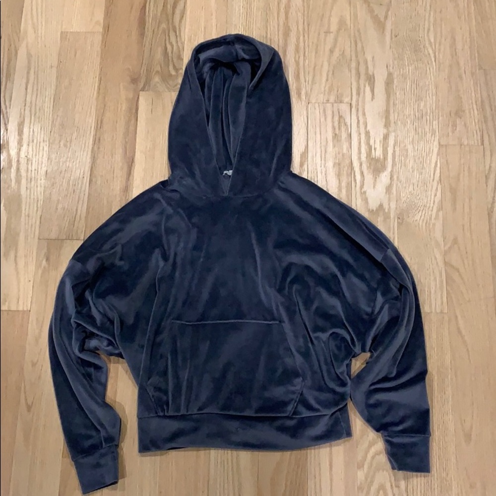 a cropped, velvet, hooded sweatshirt